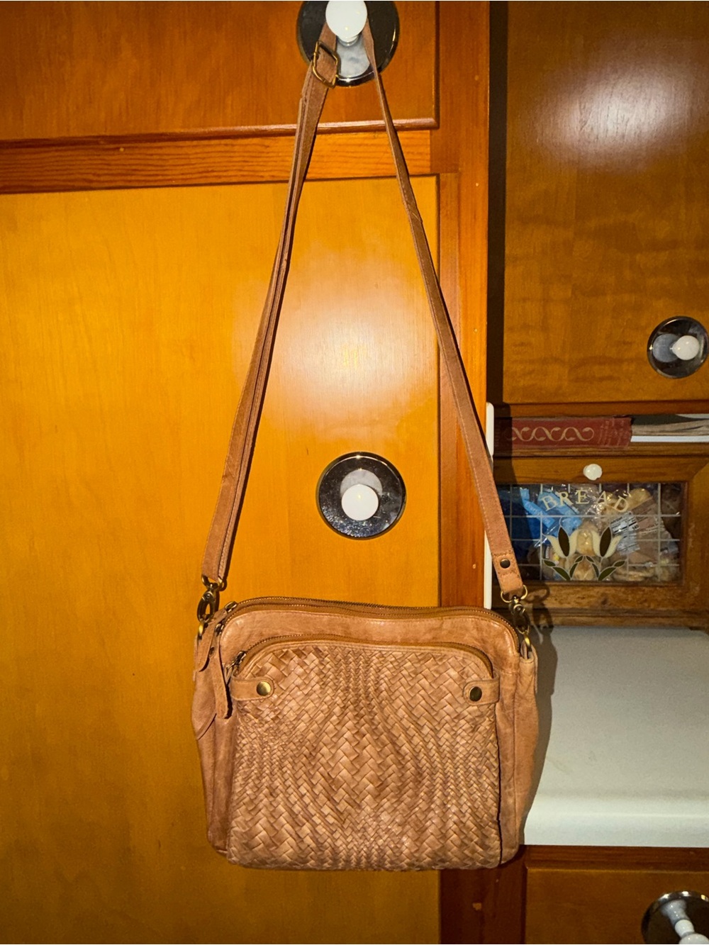 Woven Leather Crossbody Bag in Tan